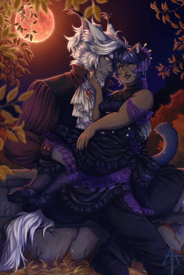 two characters fullbody + outfit designs